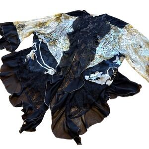 y2k Spencer Alexis Kimono Lace Sequin Ruffle Silk Blend Boho Whimsigoth 3x Plus